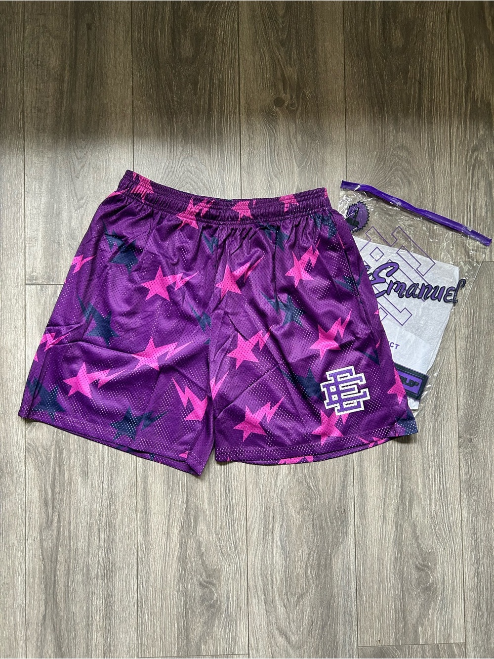 Size Large | Eric Emanuel purple Bape Miami shorts